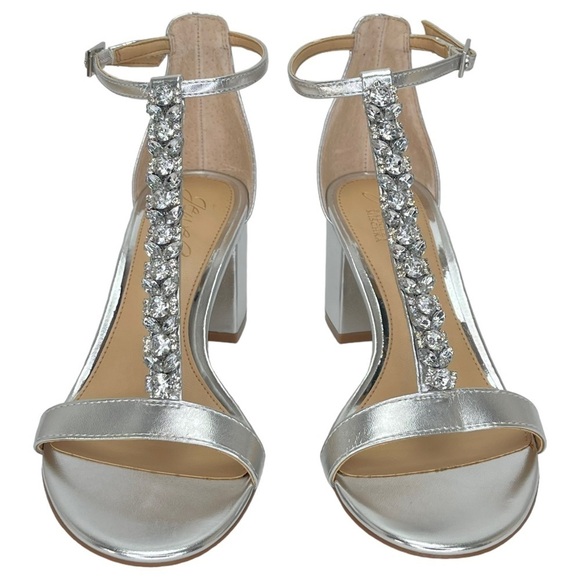 Jewel Badgley Mischka Lindsey Silver Faux Leather Rhinestone T-as tap Heels 7M - Picture 6 of 14